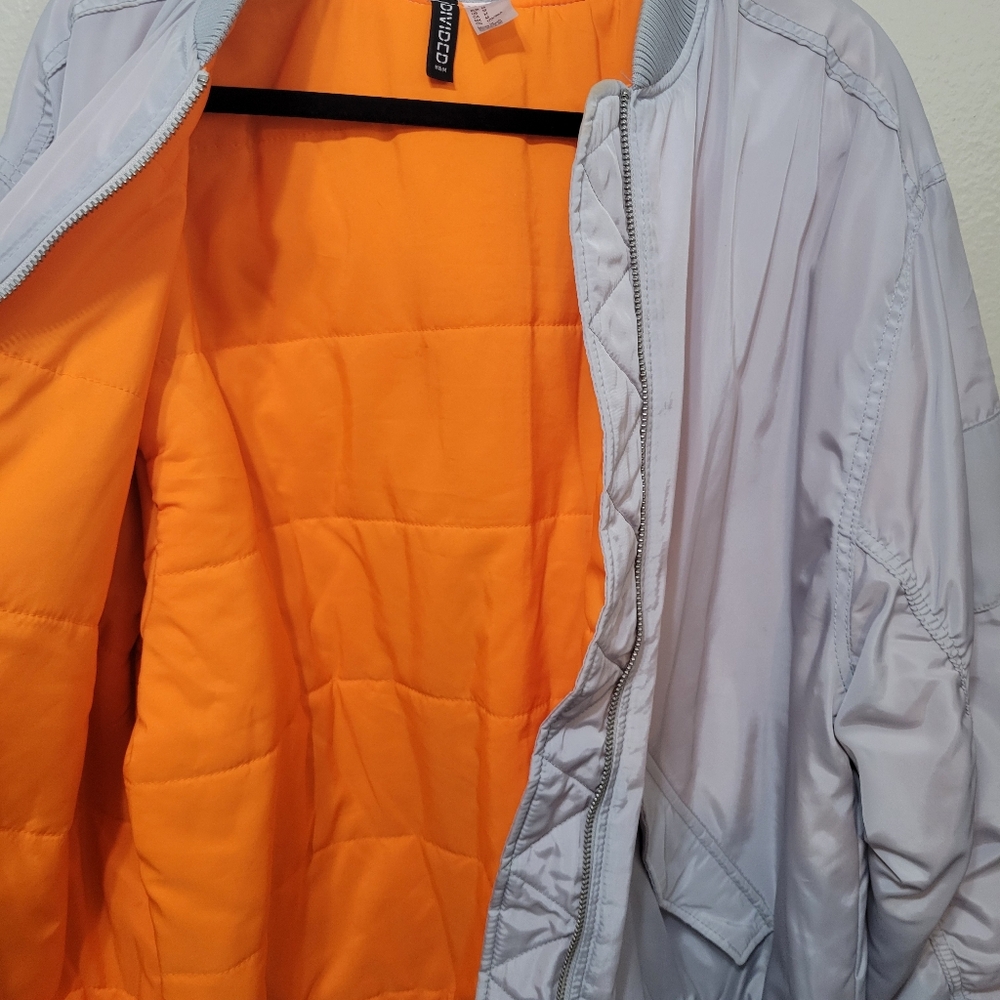 Divided Light Gray Bomber Jacket With Orange Lini… - image 4